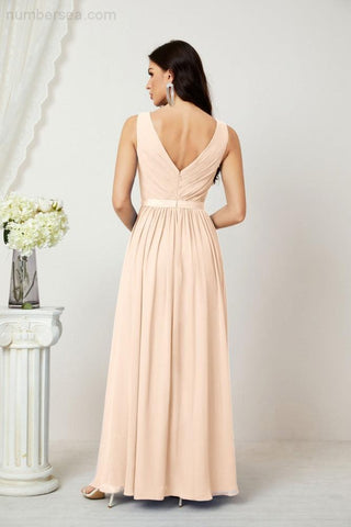 Women's Chiffon Long Bridesmaid Dresses A line Sleeveless Formal Prom Gown for Evening Party Homecoming Dresses 2808