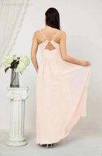 Numbersea Neck Bridesmaid Dresses Chiffon Long Spaghetti A-line Formal Prom Gown for Wedding Party Evening 2801 by numbersea