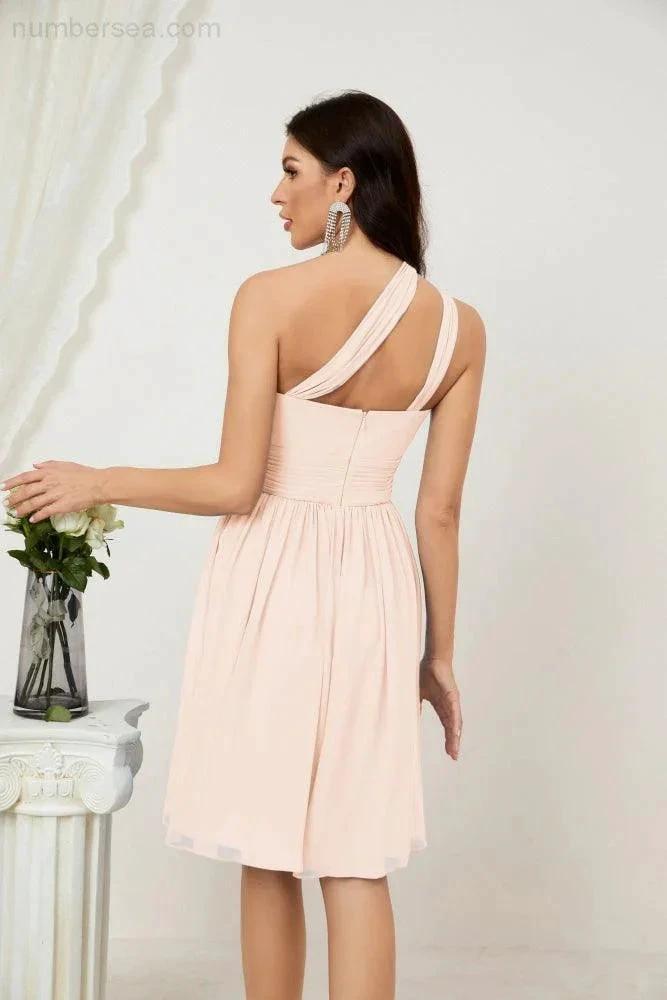 Numbersea Women Chiffon Short One Shoulder Bridesmaid Dress Formal Dresses for Party Homecoming 2804 by numbersea