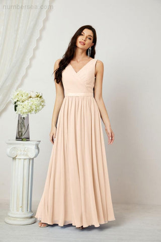Women's Chiffon Long Bridesmaid Dresses A line Sleeveless Formal Prom Gown for Evening Party Homecoming Dresses 2808