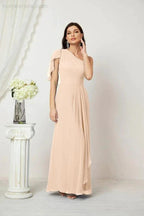 Numbersea Chiffon Ruffled One Shoulder Long Bridesmaid Dresses A-line Formal Evening Gown Side Split 2809 by numbersea