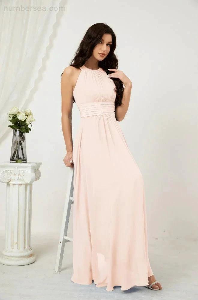 Numbersea Formal Party Gown Dress Chiffon Halter Long Sleeveless Bridesmaid Dresses 2802 by numbersea
