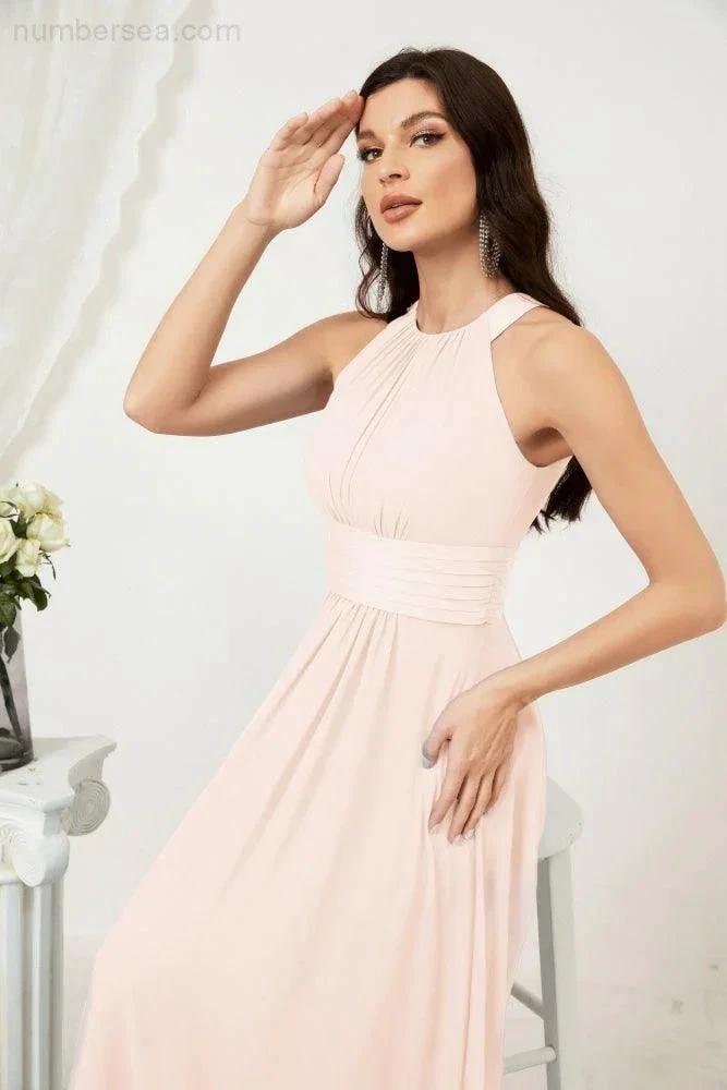 Numbersea Formal Party Gown Dress Chiffon Halter Long Sleeveless Bridesmaid Dresses 2802 by numbersea