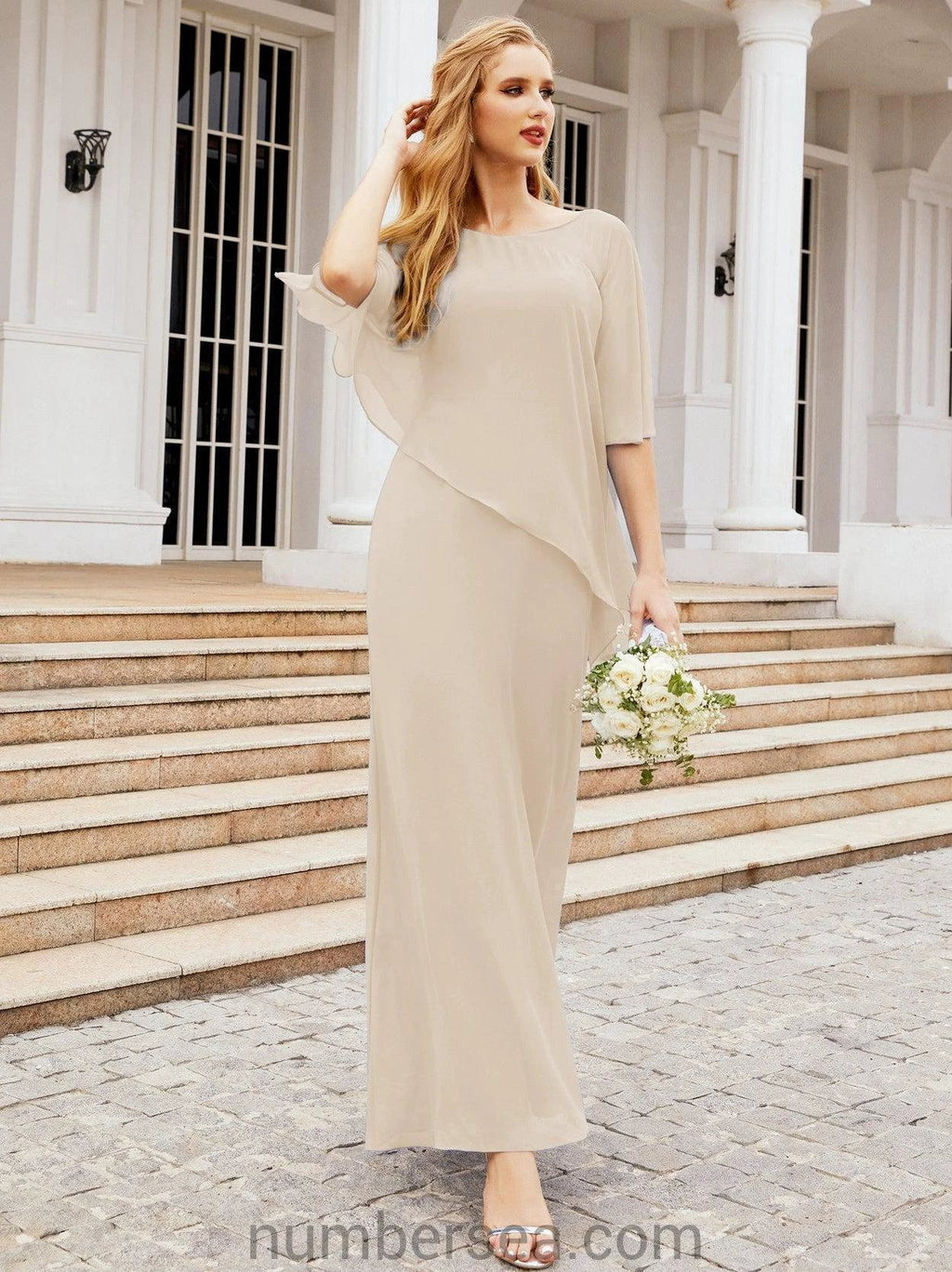 Sunnderly Formal Party Gown Dress Long Mother of The Bride Dresses with Ruffle Cape SY28026 by numbersea