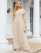 Numbersea Chiffon Bridesmaid Dresses Long Formal Evening Prom Mother of The Bride Dress with Flutter Sleeve     SEA28040