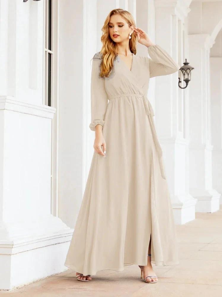 Sunnderly Women's Chiffon Bridesmaid Dress A line Long Sleeves Formal Evening Prom Gown for Wedding Guest SY28032 by numbersea