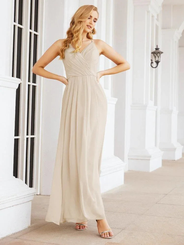 Robes de demoiselle d'honneur Numbersea à bretelles spaghetti, col en V, longues, coupe évasée, robes de bal formelles 28063