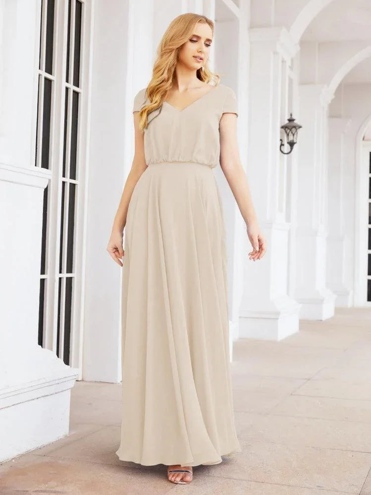 Robes de demoiselle d'honneur Numbersea à col en V, manches courtes longues, robes de bal et de soirée formelles 28071