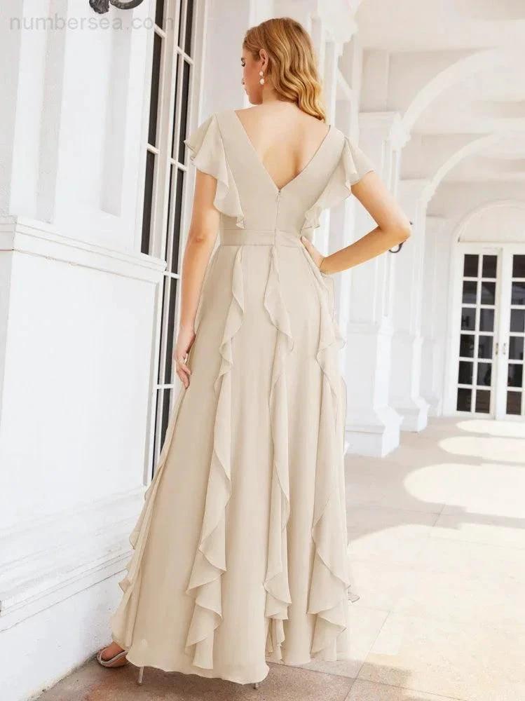 Ruffled Bridesmaid Dresses with Sleeves Long Formal Party Dress 28041 by numbersea