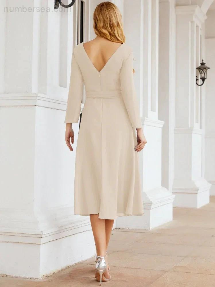 Bridesmaid Dress V-Back Waist Belt Mother of the Bride Wedding Guest SY28031 by numbersea