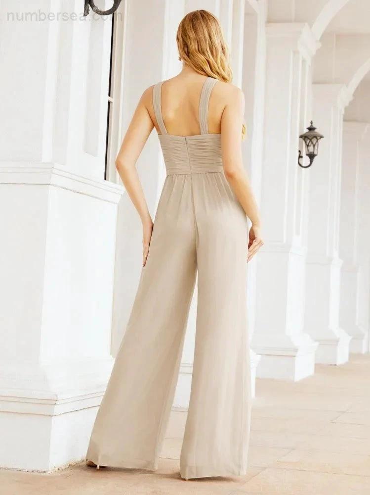 Numbersea Crisscross Neck Jumpsuit Formal Evening Dress Long Bridesmaid Dresses Bell-bottomed Pants 28033 by numbersea