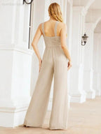 Numbersea Crisscross Neck Jumpsuit Formal Evening Dress Long Bridesmaid Dresses Bell-bottomed Pants 28033 by numbersea