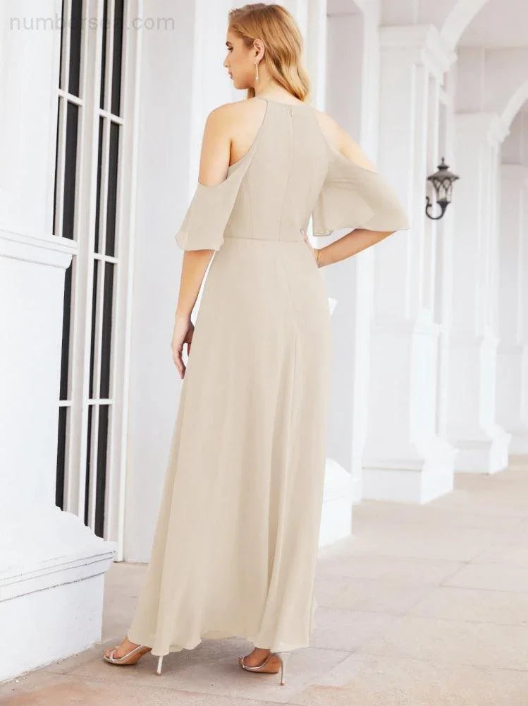 Abiti da damigella d'onore Numbersea con spalle scoperte, linea a trapezio, lunghi abiti da sera formali 28074