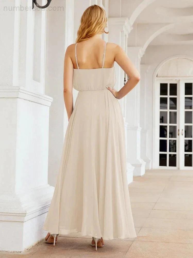Numbersea Halter Long Bridesmaid Dresses Formal A line Juniors Dress 28029 by numbersea