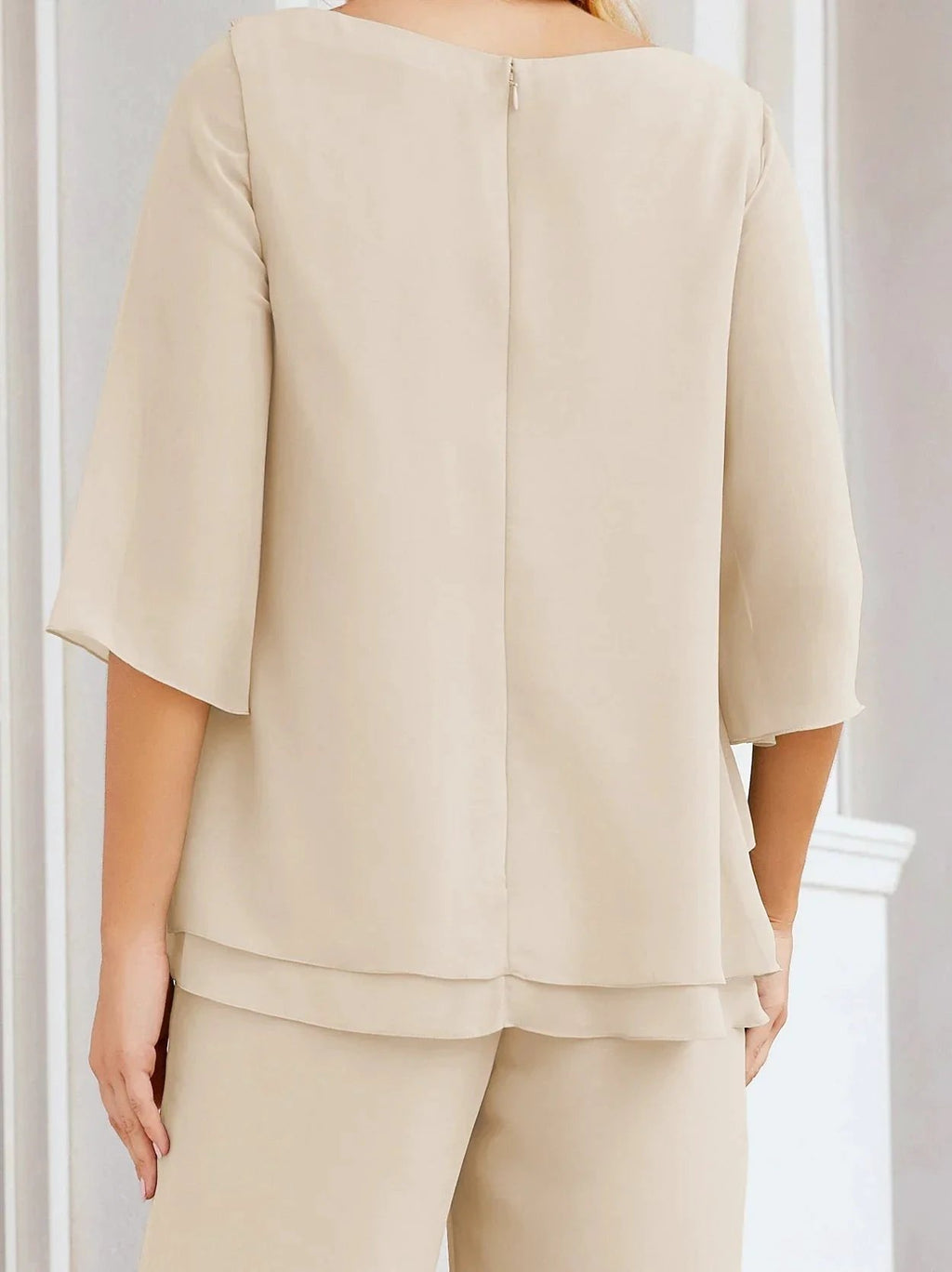 Sunnderly Elegant 2 Piece Mother of The Bride Dress Plus Size Pant Suits Ruffle Layers Sliver Housecoat SY28064 by numbersea