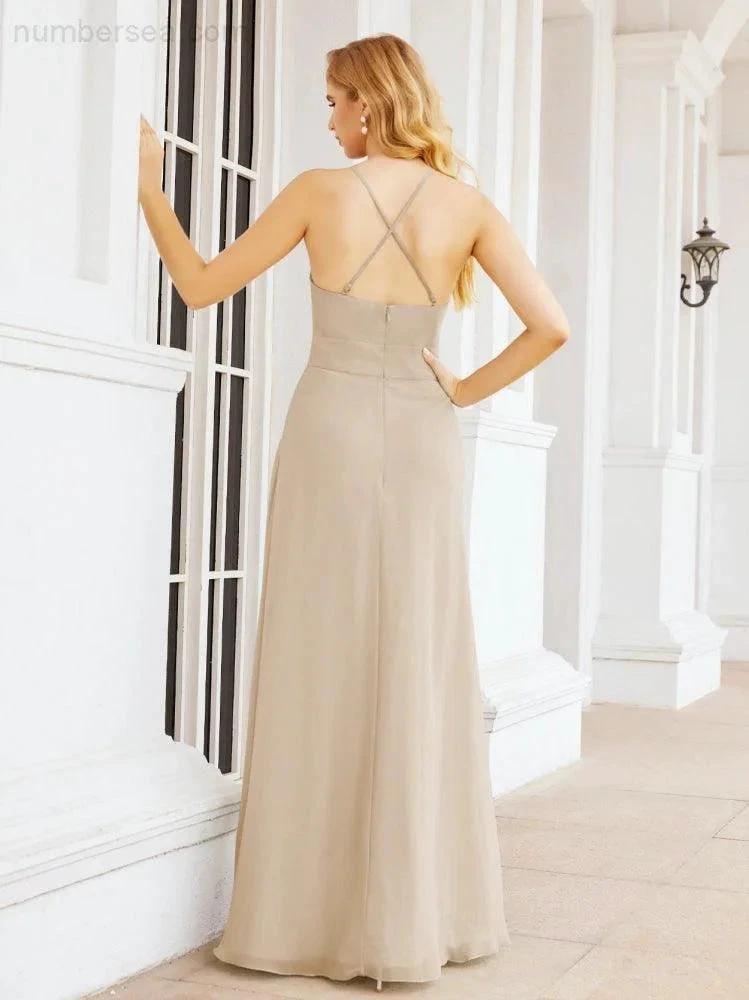 Numbersea Halter Bridesmaid Dresses with Pockets Sleeveless Formal Evening Party Prom Gowns 28055 by numbersea