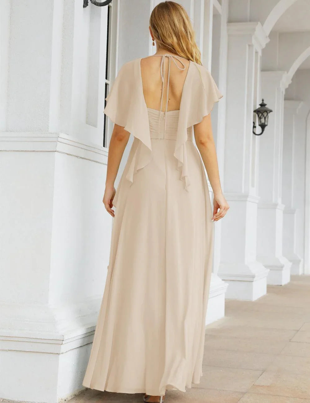 Numbersea Chiffon Bridesmaid Dresses Long Formal Evening Prom Mother of The Bride Dress with Flutter Sleeve     SEA28040