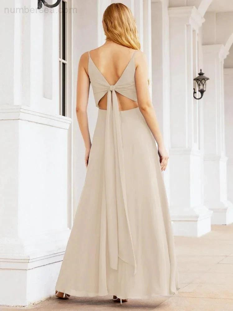 Numbersea Spaghetti Strap Bridesmaid Dresses V Neck Butterfly Back Fromal Evening Party Prom Gown 28036 by numbersea