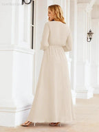 Sunnderly Women's Chiffon Bridesmaid Dress A line Long Sleeves Formal Evening Prom Gown for Wedding Guest SY28032 by numbersea