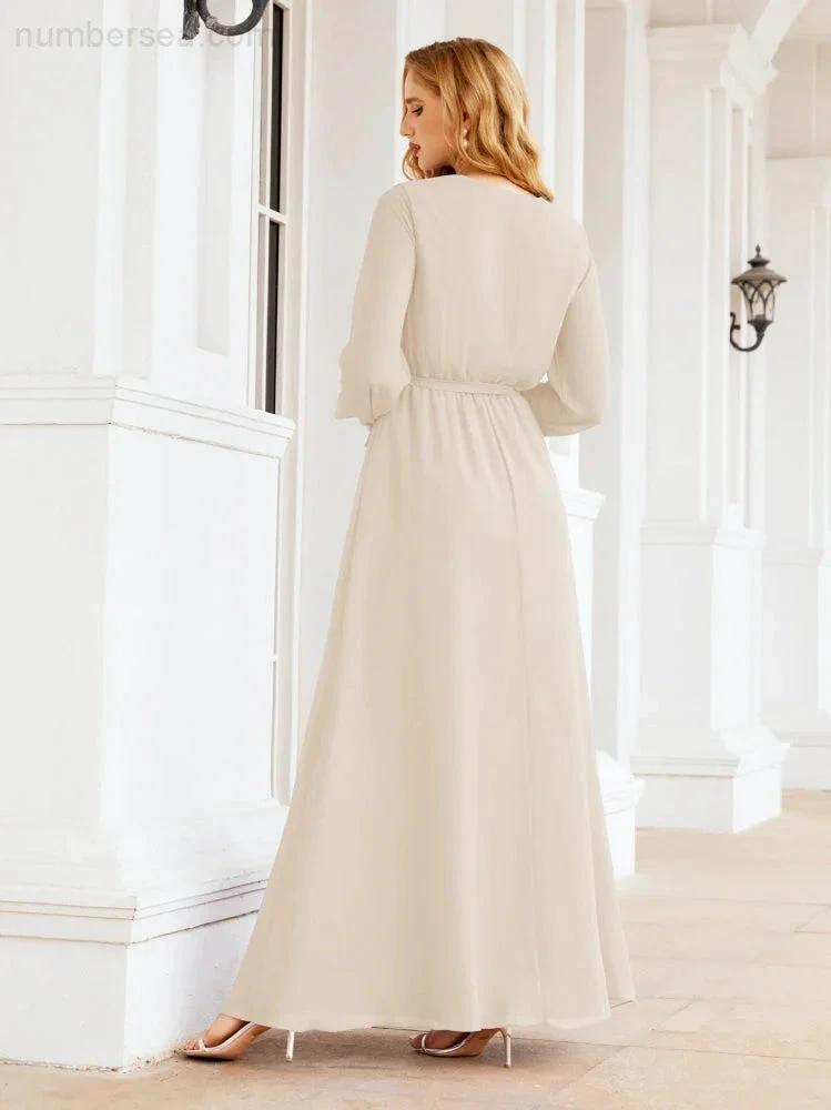Sunnderly Women's Chiffon Bridesmaid Dress A line Long Sleeves Formal Evening Prom Gown for Wedding Guest SY28032 by numbersea