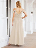 Numbersea Off The Shoulder Chiffon Bridesmaid Dress Long Formal Graduation Gown with Cowl Back 28069 by numbersea