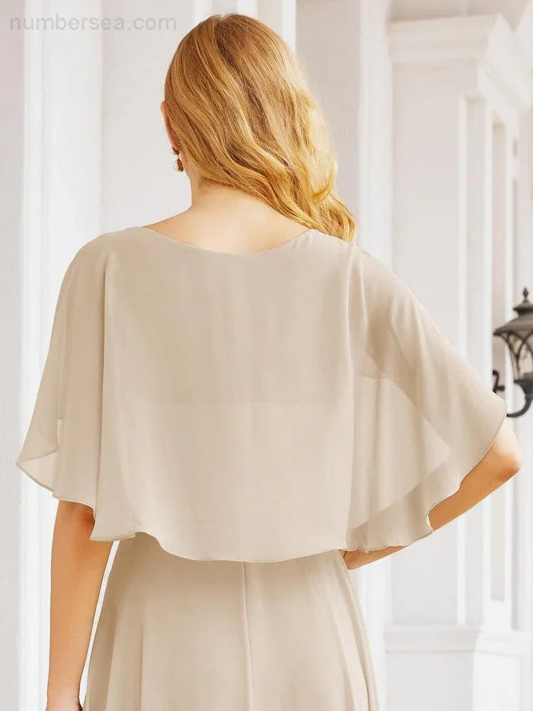 Numbersea Bridesmaid Dresses for Wedding Formal Evening Party Prom Gown with Cape 28050