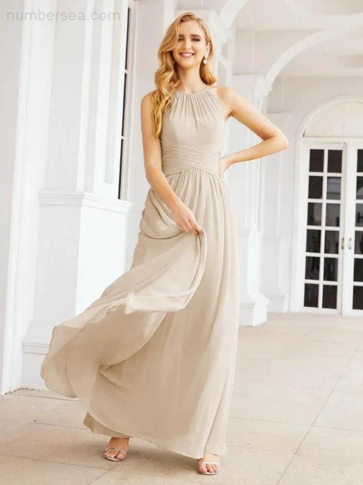 Numbersea Sleeveless Bridesmaid Dresses Long Prom Gown Zipper with Keyhole Back 28056 by numbersea