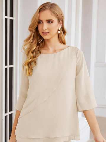 Sunnderly Elegant 2 Piece Mother of The Bride Dress Plus Size Pant Suits Ruffle Layers Sliver Housecoat SY28064