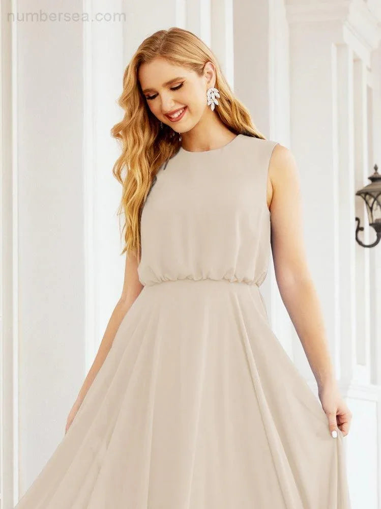 Numbersea Sleeveless Long Bridesmaid Dress A line Formal Evening Prom Gown 28025