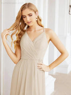 Numbersea Spaghetti Strap Bridesmaid Dresses V-Neck Long A-Line Formal Prom Gowns 28063 by numbersea