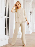 Sunnderly Elegant 2 Piece Mother of The Bride Dress Plus Size Pant Suits Ruffle Layers Sliver Housecoat SY28064 by numbersea