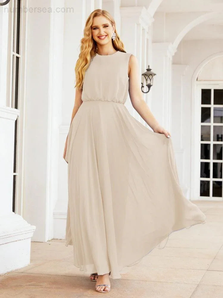 Numbersea Sleeveless Long Bridesmaid Dress A line Formal Evening Prom Gown 28025