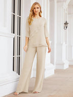Sunnderly Elegant 2 Piece Mother of The Bride Dress Plus Size Pant Suits Ruffle Layers Sliver Housecoat SY28064 by numbersea