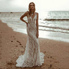 Sexy Lace V Neck Beach Mermaid Wedding Dresses 2023 Spaghetti Straps Sleeveless Bridal Dresses Backless Vestidos De Novia by payinti