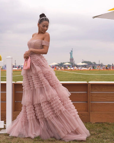 Zariah |Prinzessin-A-Linie, schulterfreies Ballkleid aus Tüll mit Rüschen