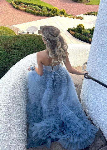 Kaia | Langes Ballkleid aus Tüll mit Herzausschnitt und Rüschen in A-Linie