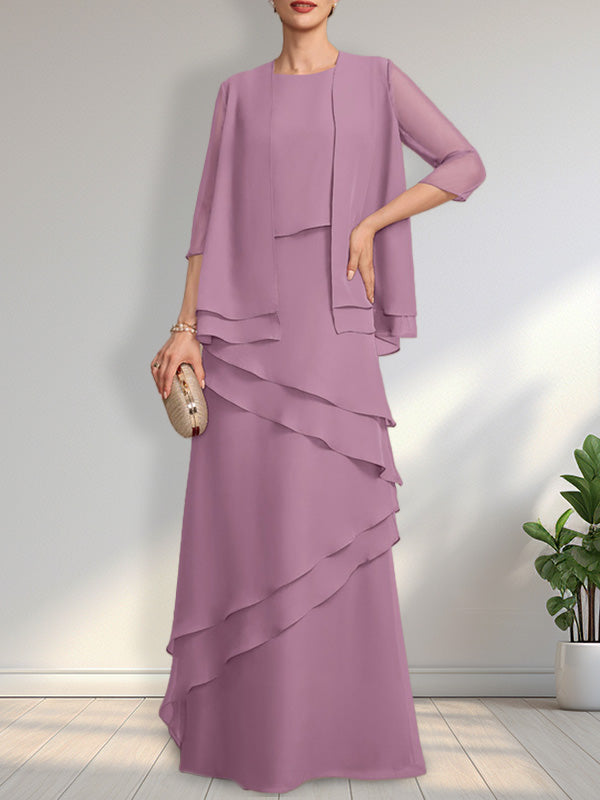 Sheath Scoop Floor-Length Chiffon Mother of the Bride Dress