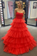 Daleyza |A-Line Strapless Tiered Tulle Prom Dress with Ruffles by KissProm