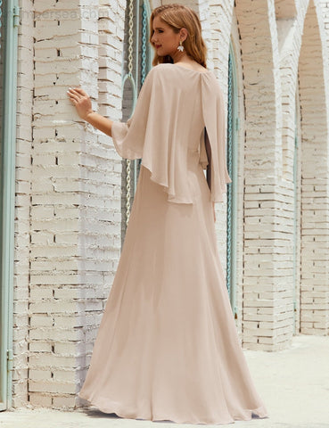 Sunnderly  Bridesmaid Dress Women Long Sleeve V-Neck Chiffon Formal Wedding Party Dress SY28018