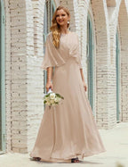 Sunnderly Bridesmaid Dress Women Long Sleeve V-Neck Chiffon Formal Wedding Party Dress SY28018 by numbersea