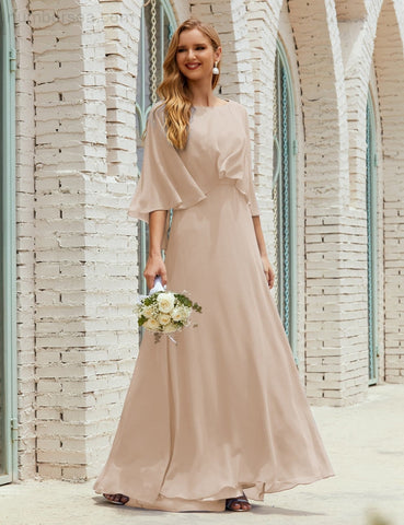 Sunnderly  Bridesmaid Dress Women Long Sleeve V-Neck Chiffon Formal Wedding Party Dress SY28018