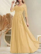 A-line V-Neck Floor-Length Lace Chiffon Mother of the Bride Dress With Sequins by Dreamylily