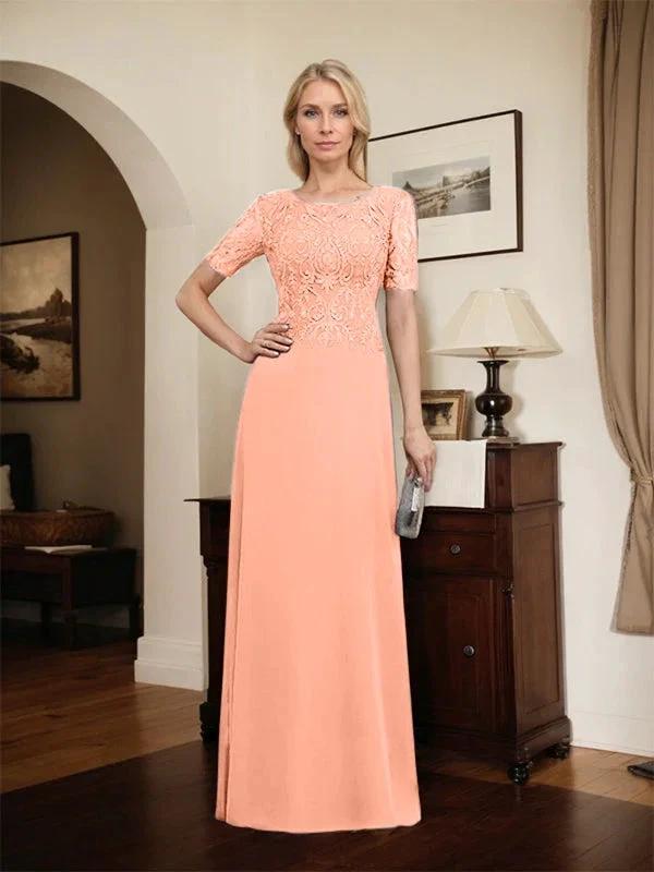 A-line Scoop Floor-Length Lace Chiffon Mother of the Bride Dress With Sequins by Dreamylily