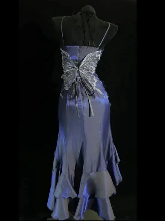 Unique Purple Mermaid 3D Flowers Evening Dress Spaghetti Straps Prom Dress Y8347 by simplepromdress