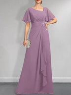 A-line Asymmetrical Floor-Length Chiffon Mother of the Bride Dress With Pleated Beading Sequins by Dreamylily