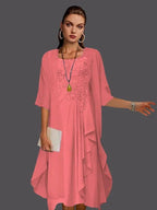 Two Piece A-Line Chiffon Lace Sleeveless Jacket Dresses with Pleats Appliques by Dreamylily