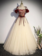 Vintage Tulle A Line Long Prom Dress Spaghetti Straps Evening Dress Ball Gown Y7662 by simplepromdress