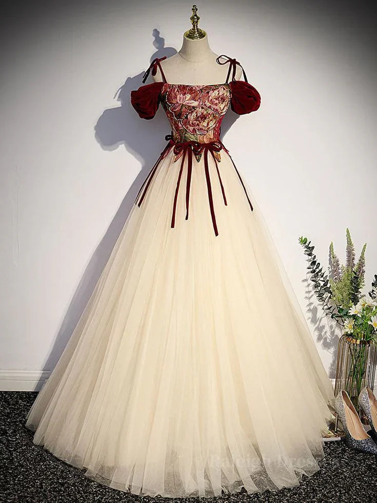 Vintage Tulle A Line Long Prom Dress Spaghetti Straps Evening Dress Ball Gown Y7662 by simplepromdress