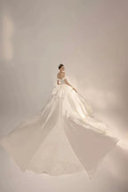 Opulent Ball Gown Off-the-Shoulder Satin Wedding Dress with Sequin Embroidery & Dramatic Train Q6018 by ZAPDRESS
