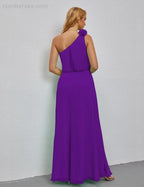 Ruffled One Shoulder Sleeveless Long Bridesmaid Dresses A-line Formal Evening Gown Side Split 28080 by numbersea